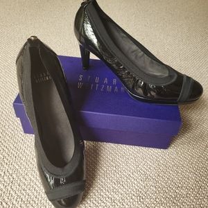 Stuart Weitzman Black Patent Leather, Round Toe pumps, size 9.5